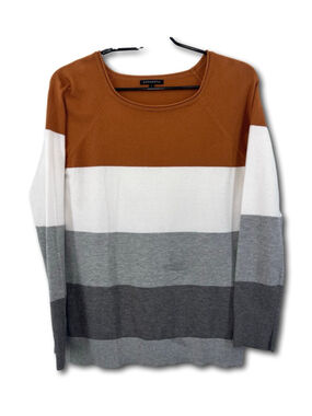 Staccato Striped Color Block Sweater Brown White Gray Women’s Size Large
